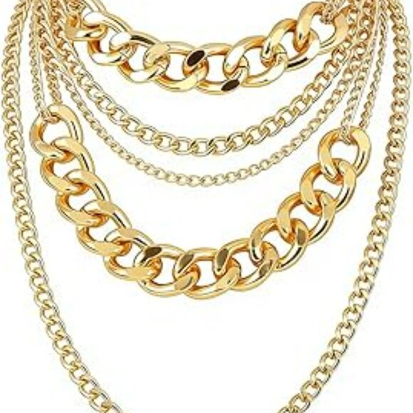 Gold Chunky Necklace Multilayer Collar Necklace Gold Stunning Statement Fashion - Picture 2 of 3